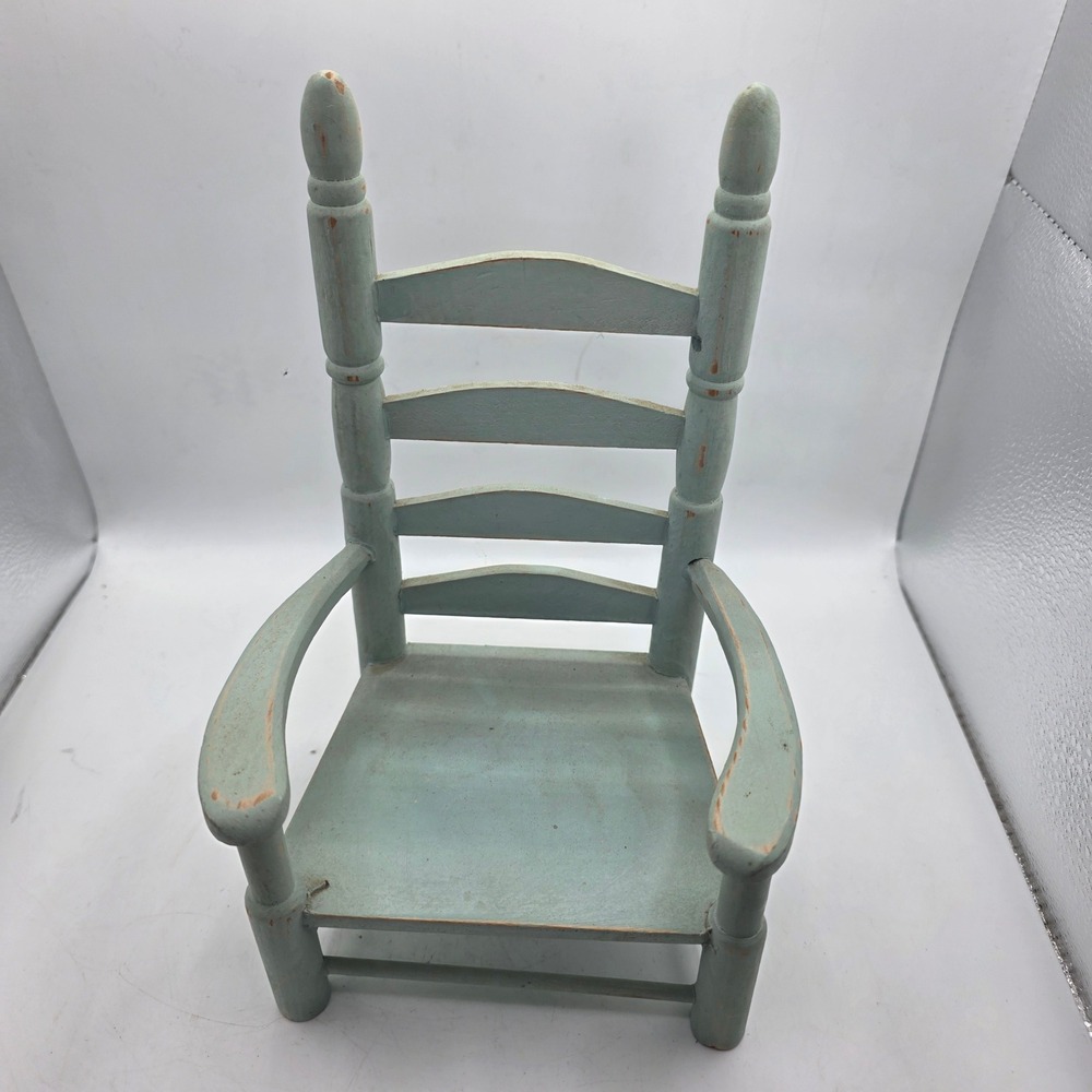 Wooden Child's Ladder Back Armchair Light Blue Distressed Farmhouse Decor